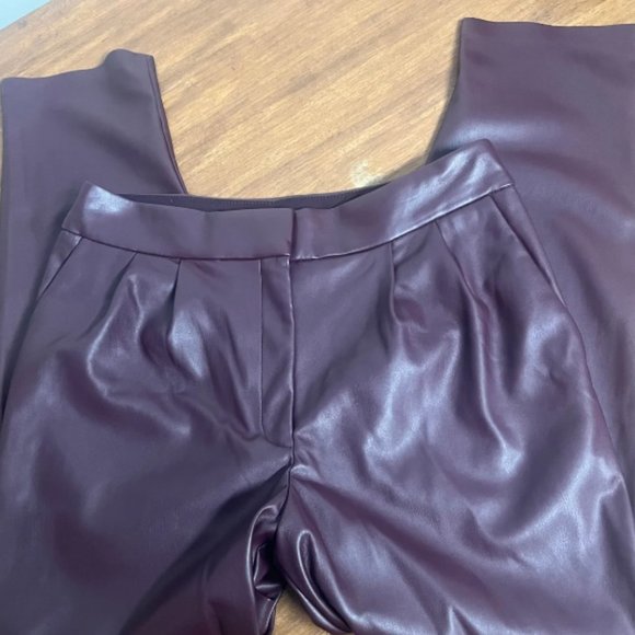EXPRESS SUPER HIGH WAIST ANKLE FAUX LEATHER PLEATED DARK PURPLE PANTS $108 10 R - Picture 7 of 12